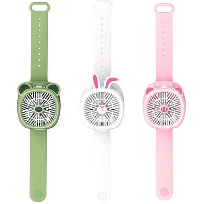 Watch Fan Cartoon with Wrist Strap Rechargeable 3Levels Adjustable Handheld Fan for TravelLow FUMES PERFUME