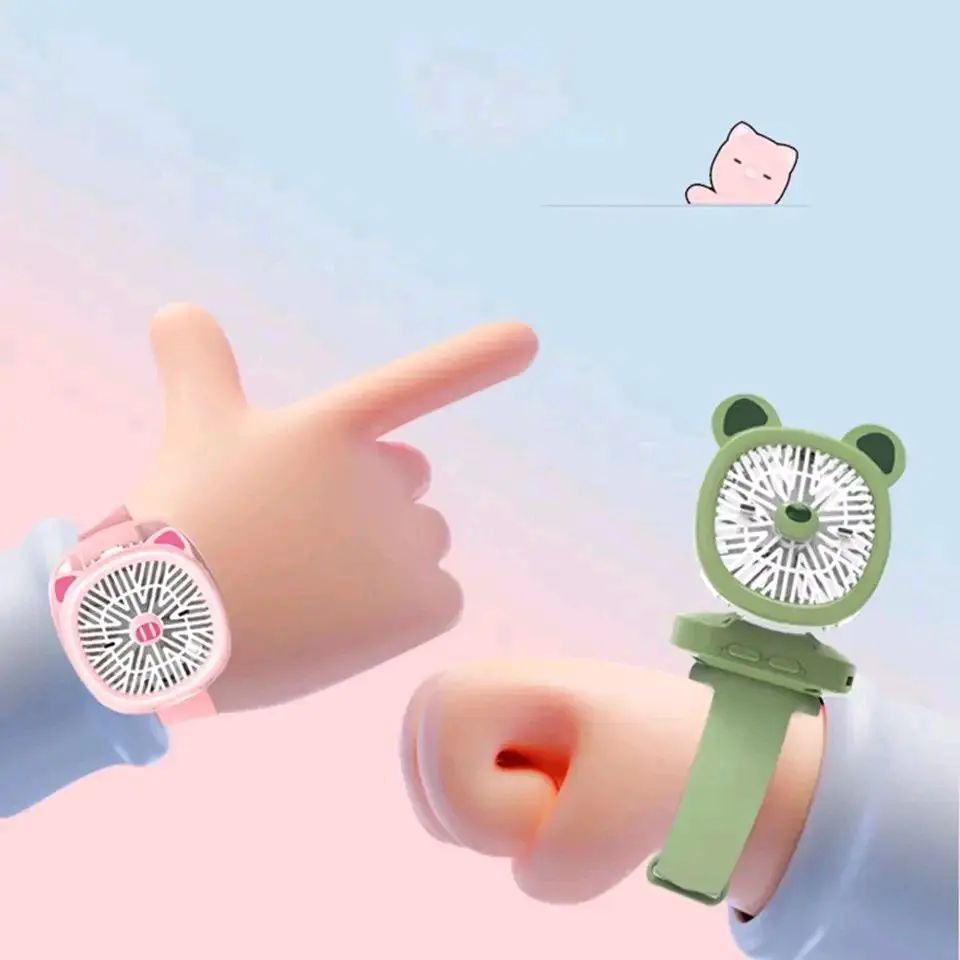 Watch Fan Cartoon with Wrist Strap Rechargeable 3Levels Adjustable Handheld Fan for TravelLow FUMES PERFUME