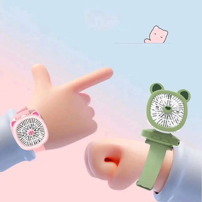 Watch Fan Cartoon with Wrist Strap Rechargeable 3Levels Adjustable Handheld Fan for TravelLow FUMES PERFUME